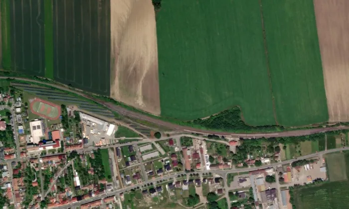 Železniční nehoda ve Němčicích nad Hanou – letecký pohled