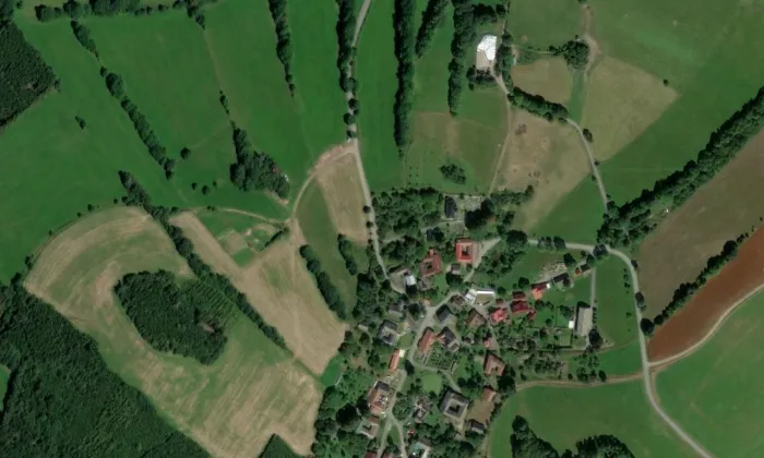 evangelický kostel ve Veselí – letecký pohled