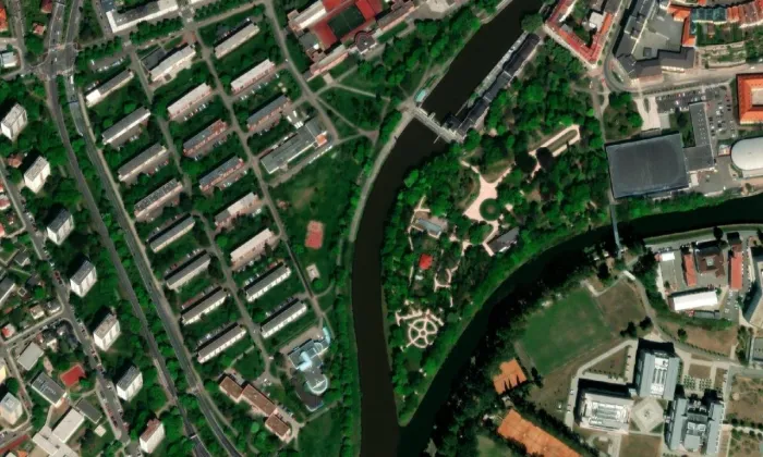 Jiráskovy sady (Hradec Králové) – letecký pohled