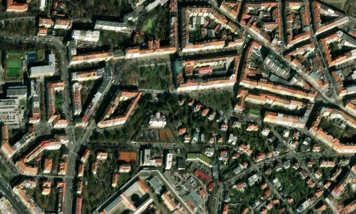 Jiráskovy sady (Nusle) – letecký pohled