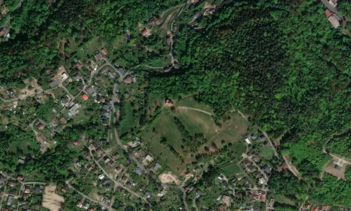 Kaple Matky Boží U Obrázku – letecký pohled