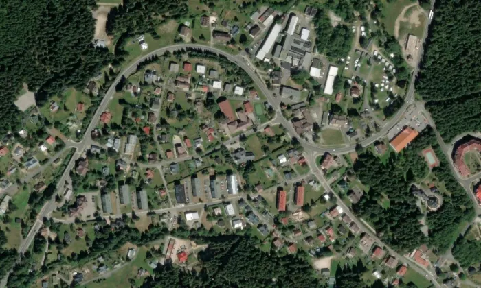 kaple svaté Alžběty (Harrachov) – letecký pohled