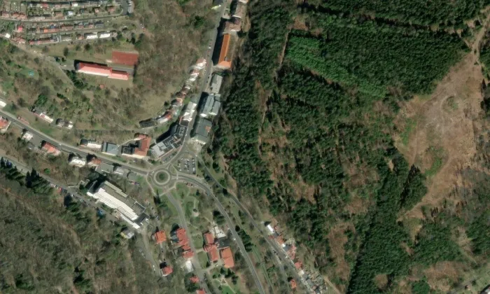 kaple svaté Barbory (Jáchymov) – letecký pohled