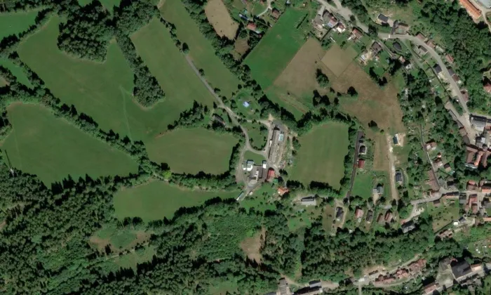 Kaplička na Brantlově dvoře – letecký pohled