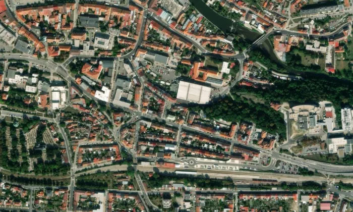 Kapucínský klášter na Jejkově – letecký pohled