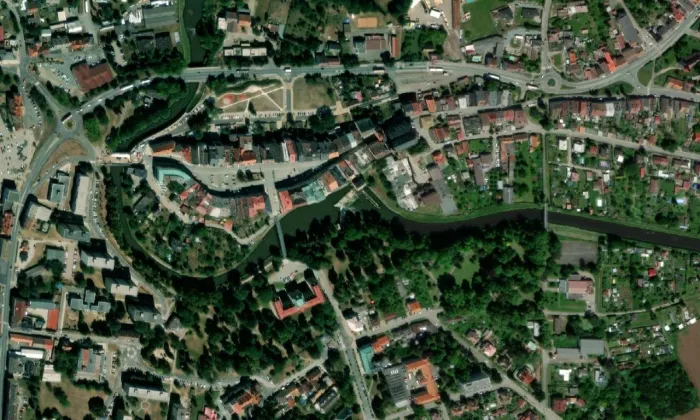 Komenského most – letecký pohled