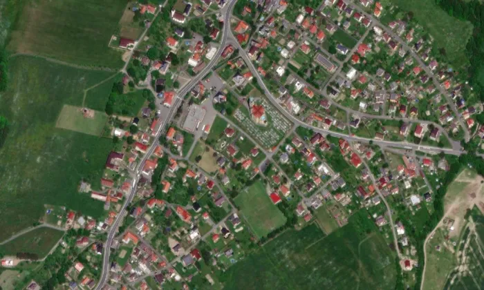 Kostel Božského srdce Páně (Hodslavice) – letecký pohled
