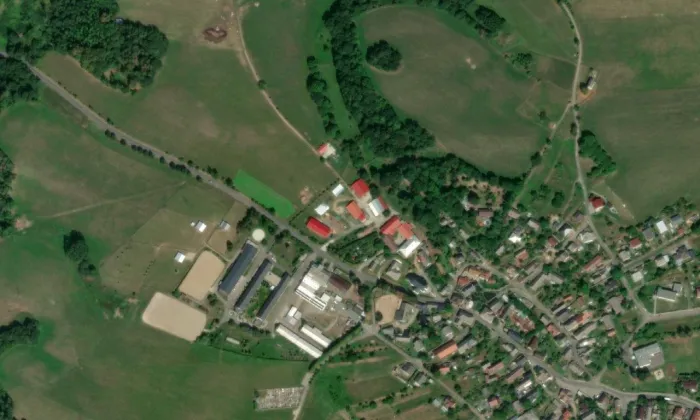 Kostel Nanebevzetí Panny Marie (Svébohov) – letecký pohled