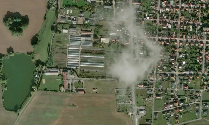 Kostel Nejsvětějšího Srdce Ježíšova (Velký Osek) – letecký pohled