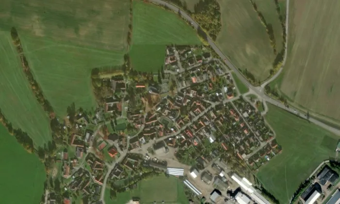 kostel svatého Bartoloměje (Dušejov) – letecký pohled