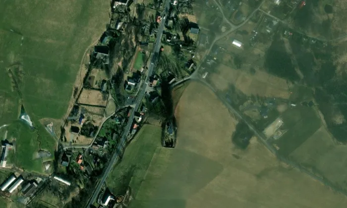 Kostel svatého Jiří (Dětřichov nad Bystřicí) – letecký pohled