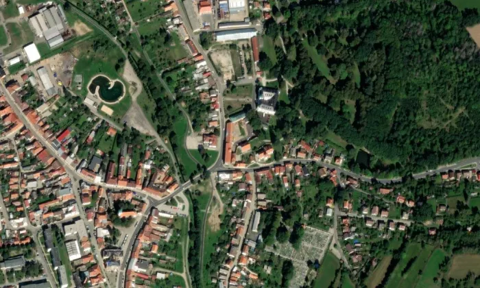 kostel svatého Martina v Třešti – letecký pohled