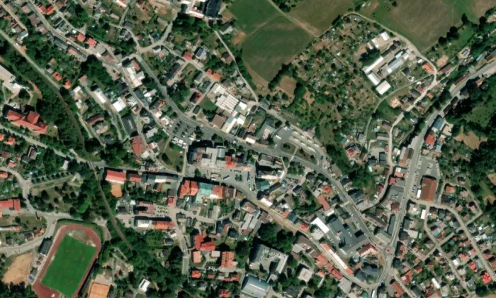 Kostel svatého Mikuláše (Nová Paka) – letecký pohled
