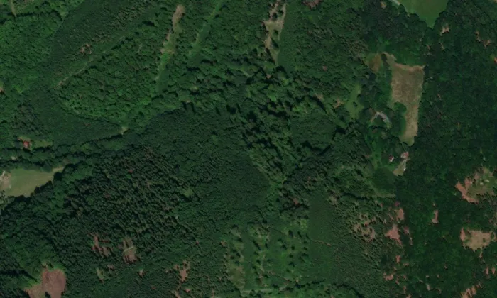 lesní kostel Godula – letecký pohled