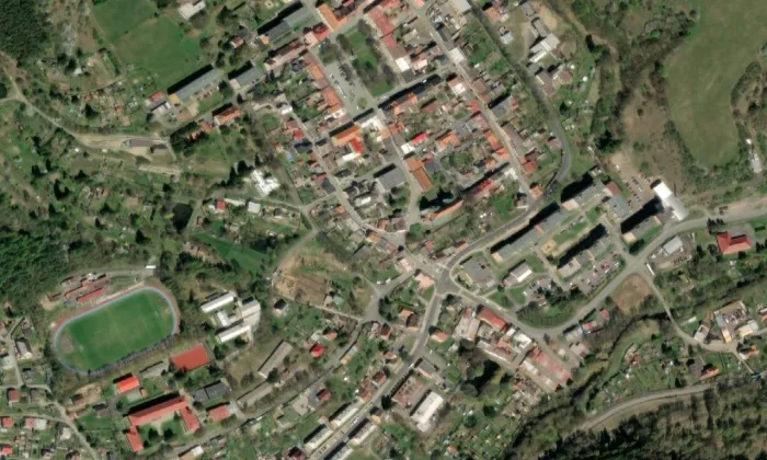 Městské opevnění Žlutice – letecký pohled