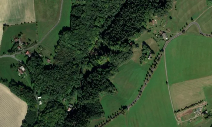 Pěčín – letecký pohled