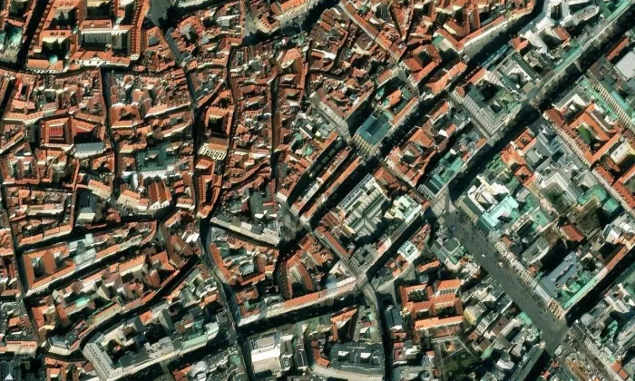 Stará rychta – Havelská brána – letecký pohled