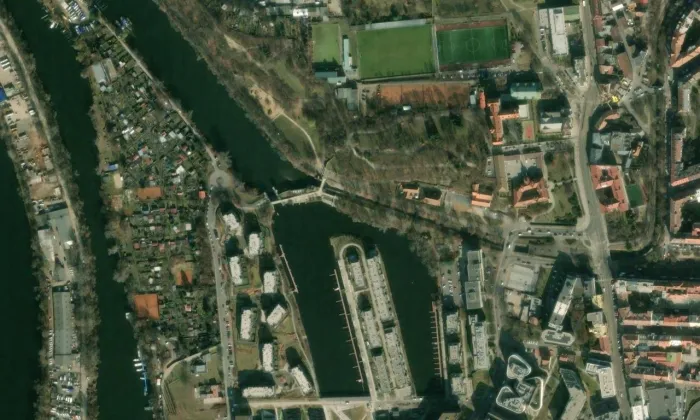 Thomayerovy sady – letecký pohled