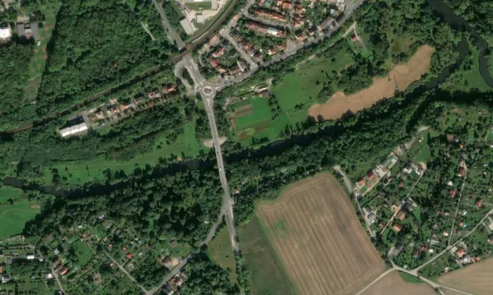 Tyršův most (Doudlevce) – letecký pohled