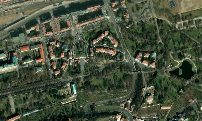 U Písecké brány – letecký pohled