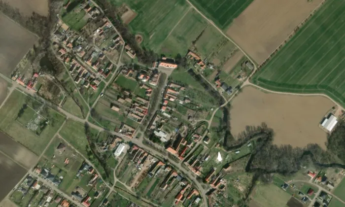 Vodní mlýn ve Slupi – letecký pohled