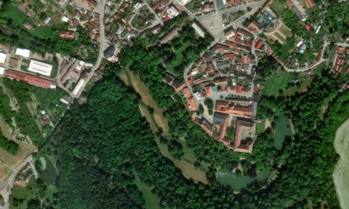 Zámecký park v Opočně – letecký pohled