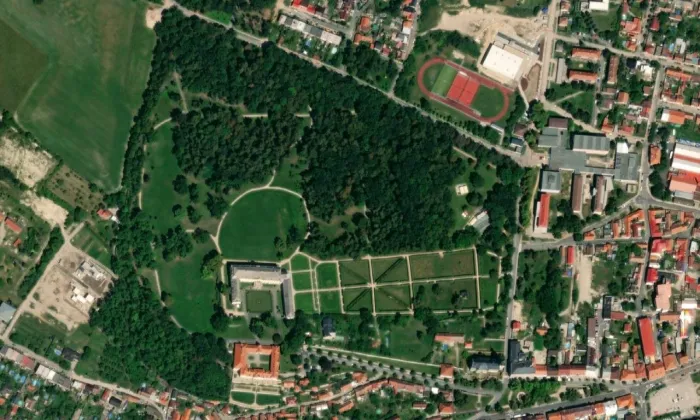 Zámecké parky v Lysé nad Labem – letecký pohled