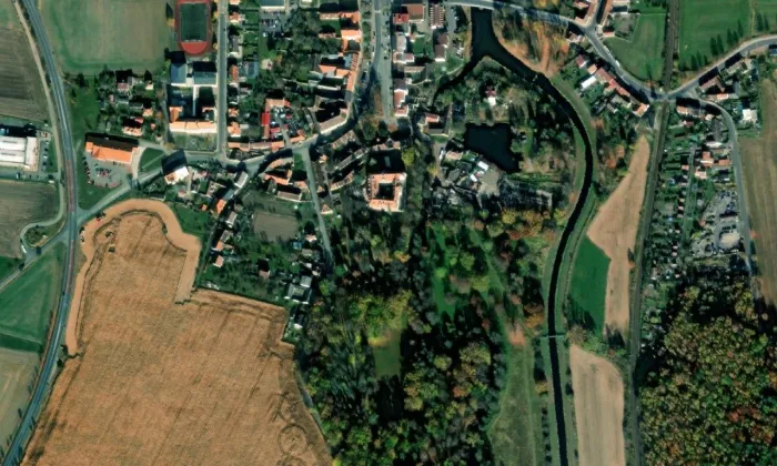 Zámek Protivín – letecký pohled