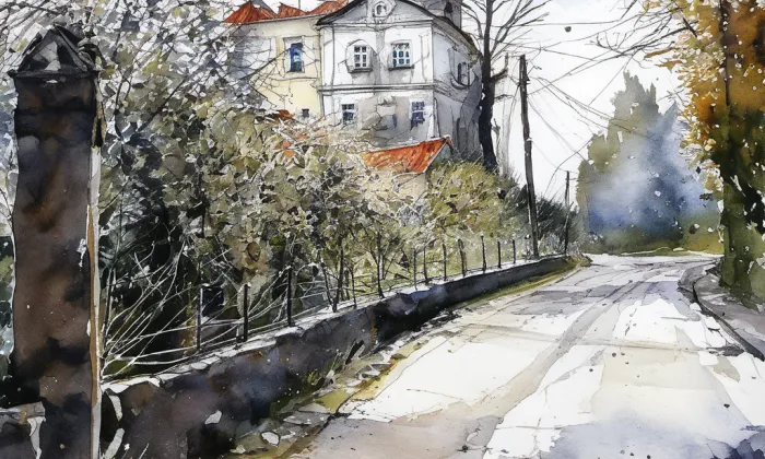 kamenný most v Moravské Třebové – akvarel