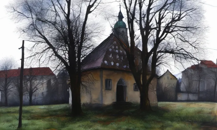 kaple Nanebevzetí Panny Marie (Tři Dvory) – akvarel