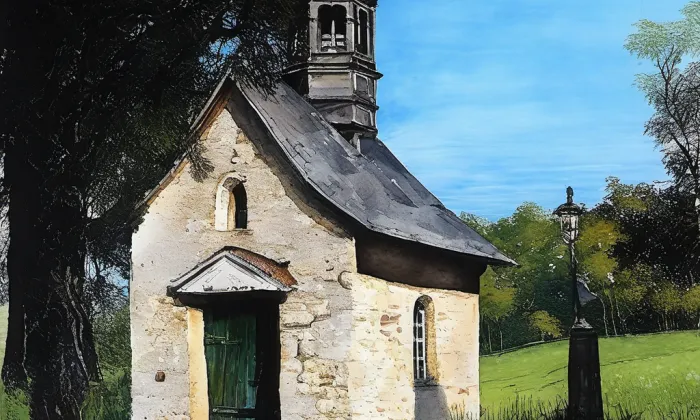 kaple svatého Cyrila a Metoděje (Kunratice) – akvarel