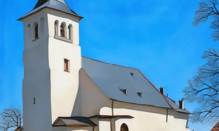 Kostel Archanděla Michaela (Hrozová) – akvarel