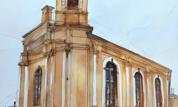 Kostel Nalezení svatého Kříže v Dubé – akvarel