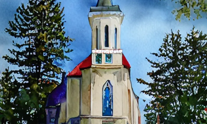 Kostel Nanebevzetí Panny Marie (Černošice) – akvarel