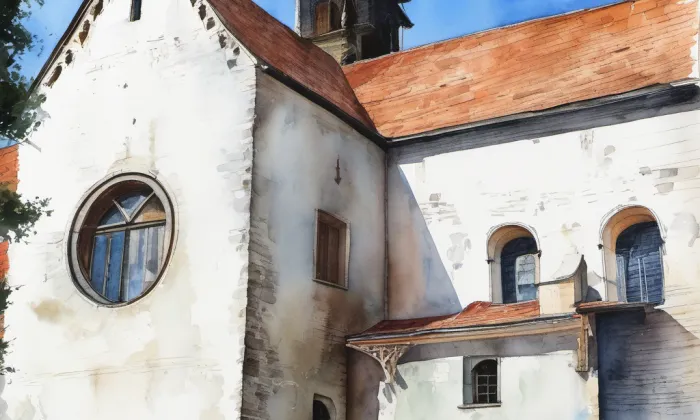 kostel Nanebevzetí Panny Marie (Předklášteří) – akvarel
