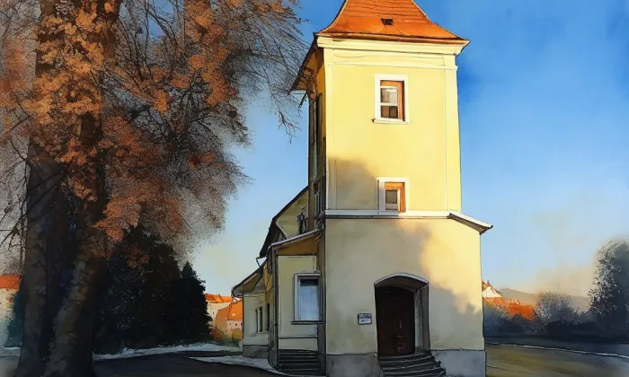 Kostel Nanebevzetí Panny Marie (Rychtářov) – akvarel