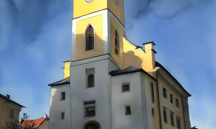 Kostel Navštívení Panny Marie (Velké Poříčí) – akvarel