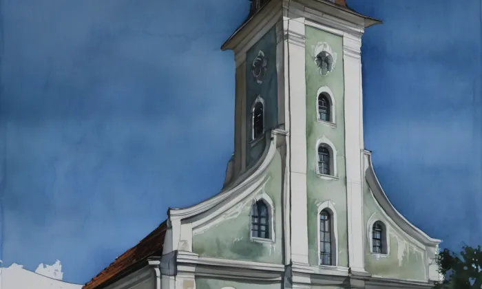 kostel Nejsvětější Trojice (Javorník) – akvarel