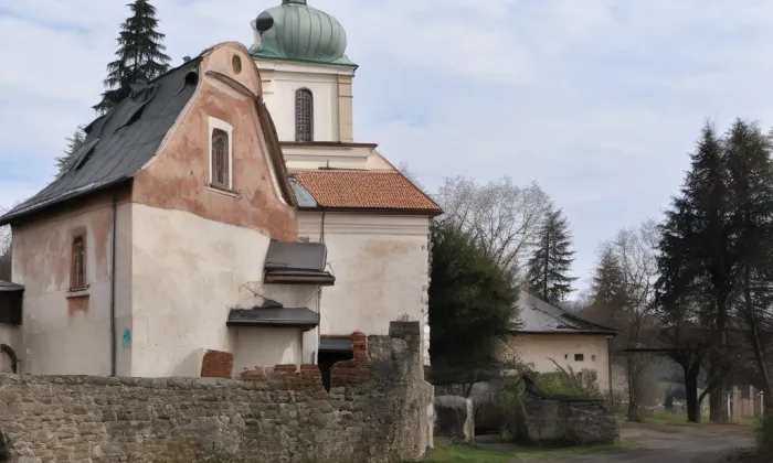 Kostel Nejsvětější Trojice (Obrubce) – akvarel