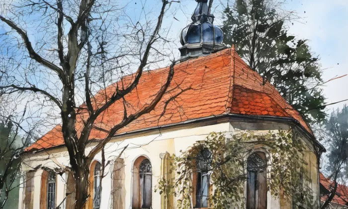 Kostel Nejsvětější Trojice (Rakovník II) – akvarel