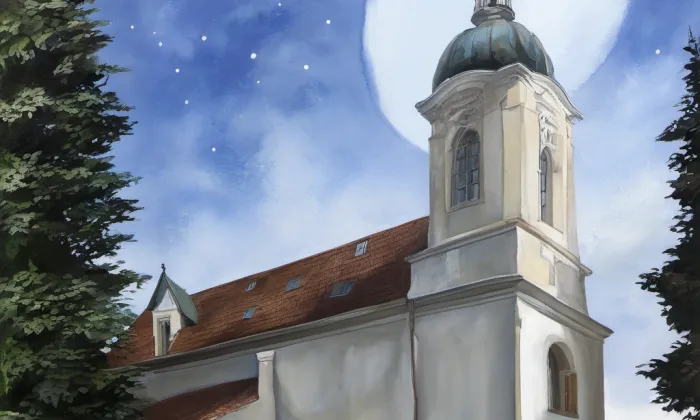 kostel Nejsvětější Trojice (Střelice) – noc