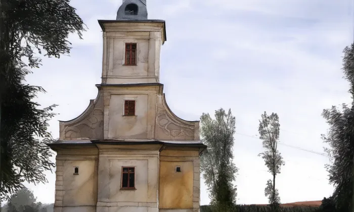 Kostel Neposkvrněného početí Panny Marie (Holčovice) – akvarel