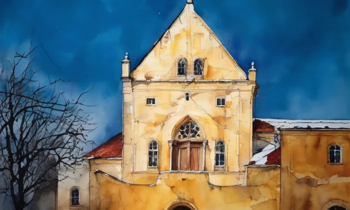 Kostel Panny Marie Andělské na Hradčanech – akvarel