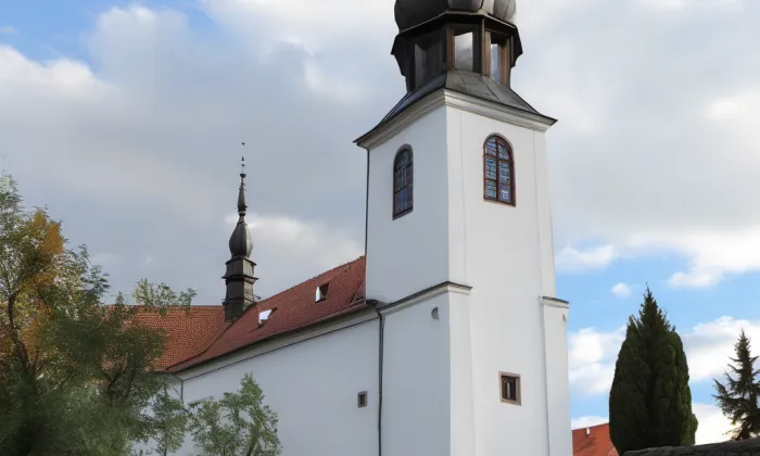 Kostel Povýšení svatého Kříže s farou a kaplankou – noc