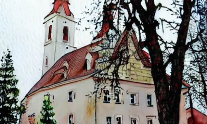 Kostel Stětí svatého Jana Křtitele (Ořech) – akvarel