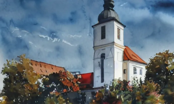 Kostel svaté Alžběty (Třeboň II) – akvarel
