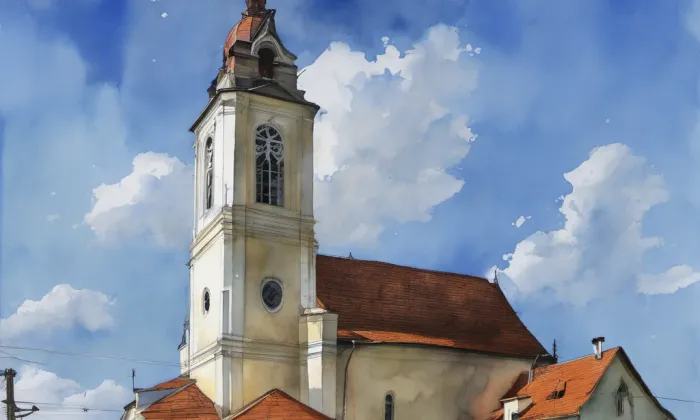 kostel svaté Maří Magdalény (Lančov) – akvarel