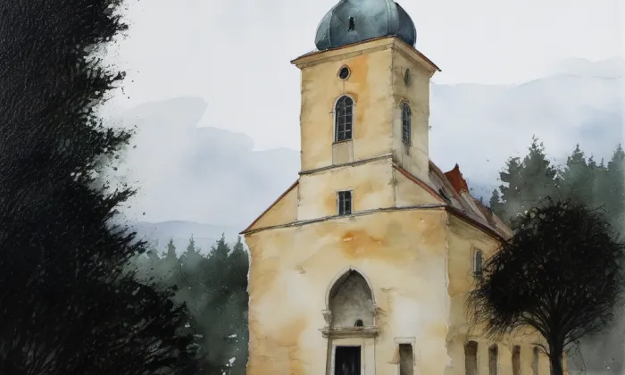 Kostel svatých Andělů strážných (Nivnice) – akvarel