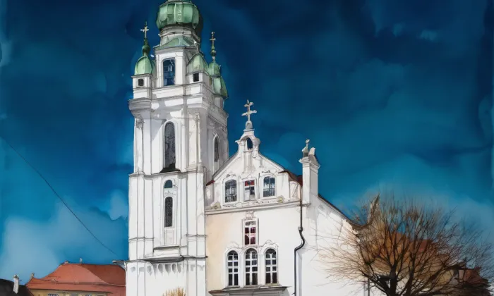 Kostel svatých Fabiána a Šebestiána v Zákupech – akvarel