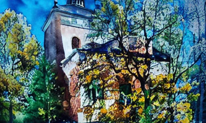 Kostel svatých Petra a Pavla (Petrovice) – akvarel